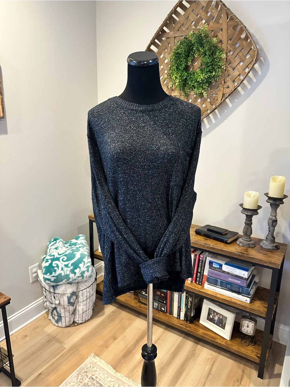 stars above Charcoal Metallic Crewneck Pullover